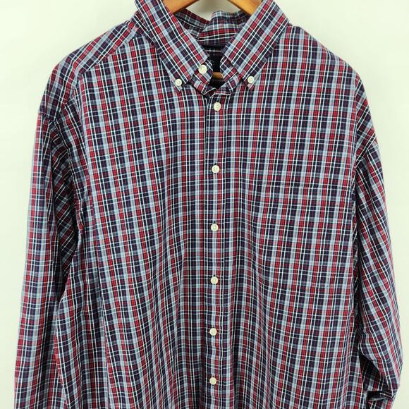Roundtree & York Men's 2XT Blue Red Plaid Cotton Long Sleeve Button - Picture 4 of 6